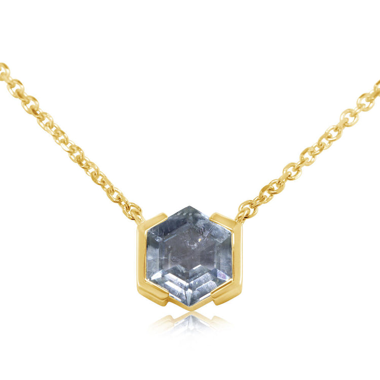 14K Yellow Gold 5.5mm Hexagon Montana Sapphire Neckpiece