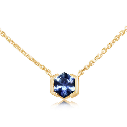 14K Yellow Gold 5mm Hexagon Montana Sapphire Neckpiece