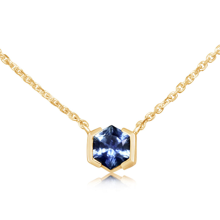 14K Yellow Gold 5mm Hexagon Montana Sapphire Neckpiece