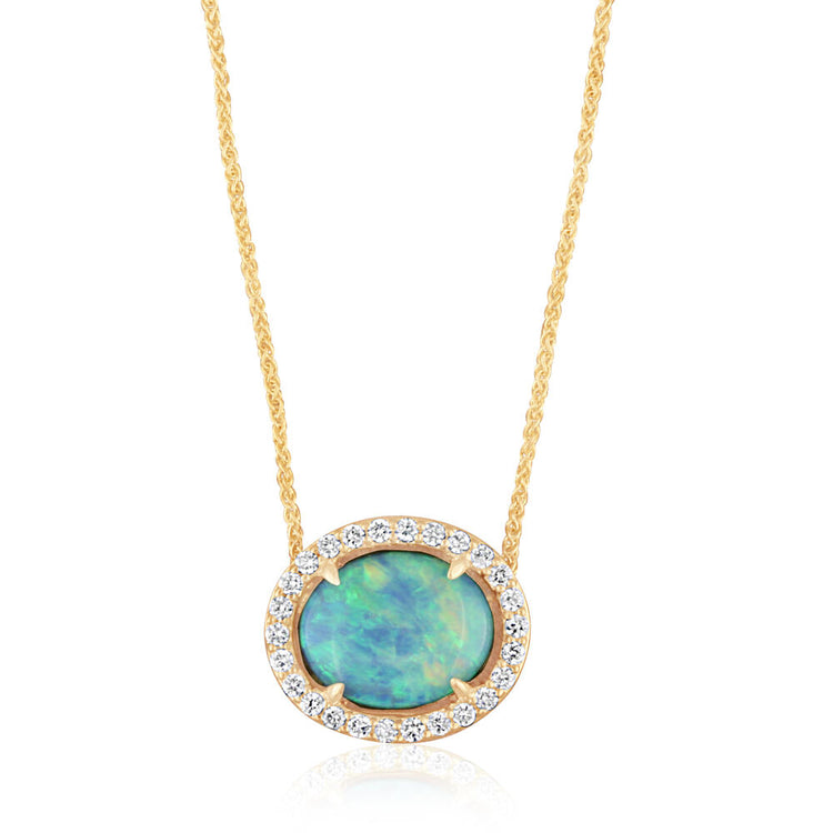 14K Yellow Gold Australian Opal/Diamond Neckpiece