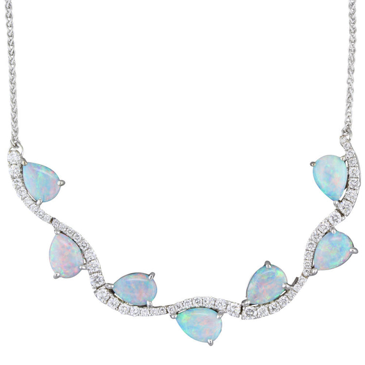 14K White Gold Australian Opal/Diamond Neckpiece