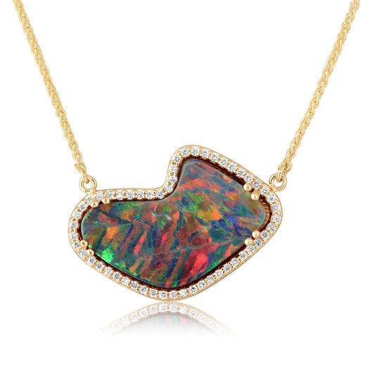 14K Yellow Gold Australian Opal Doublet/Diamond Neckpiece