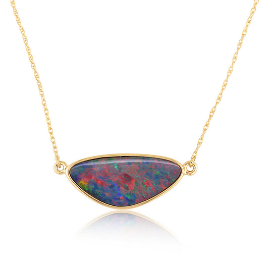 14K Yellow Gold Australian Opal Doublet Neckpiece