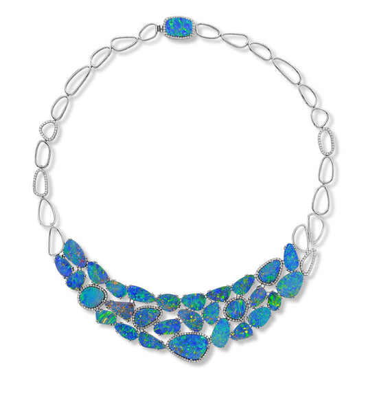 14K White Gold Australian Opal Doublet Neckpiece