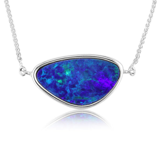 14K White Gold Australian Opal Doublet Neckpiece