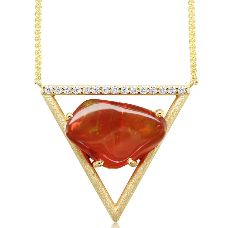 14K Yellow Gold Mexican Fire Opal/Diamond Neckpiece