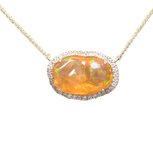 14K Yellow Gold Mexican Fire Opal/Diamond Neckpiece