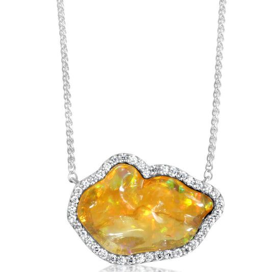 14K White Gold Mexican Fire Opal/Diamond Neckpiece