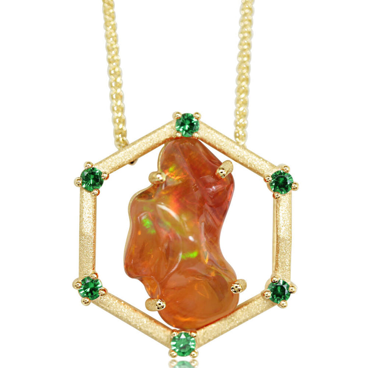 14K Yellow Gold Mexican Fire Opal/Diamond Neckpiece