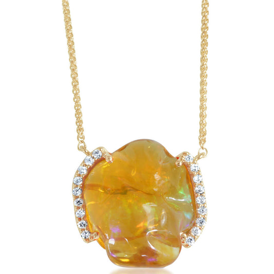 14K Yellow Gold Mexican Fire Opal/Diamond Neckpiece