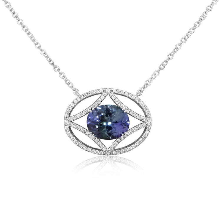 14K White Gold Peacock Tanzanite/Diamond Neckpiece