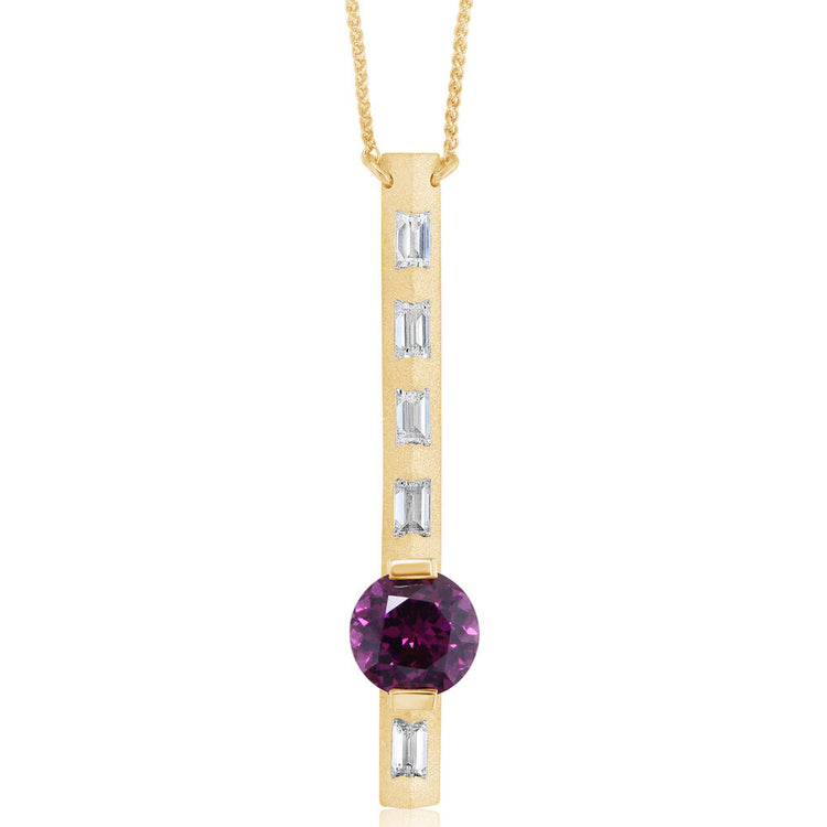 14K Yellow Gold Purple Garnet/Diamond Neckpiece