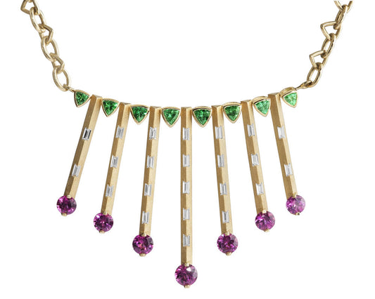 14K Yellow Gold Purple Garnet/Tsavorite/Diamond Neckpiece