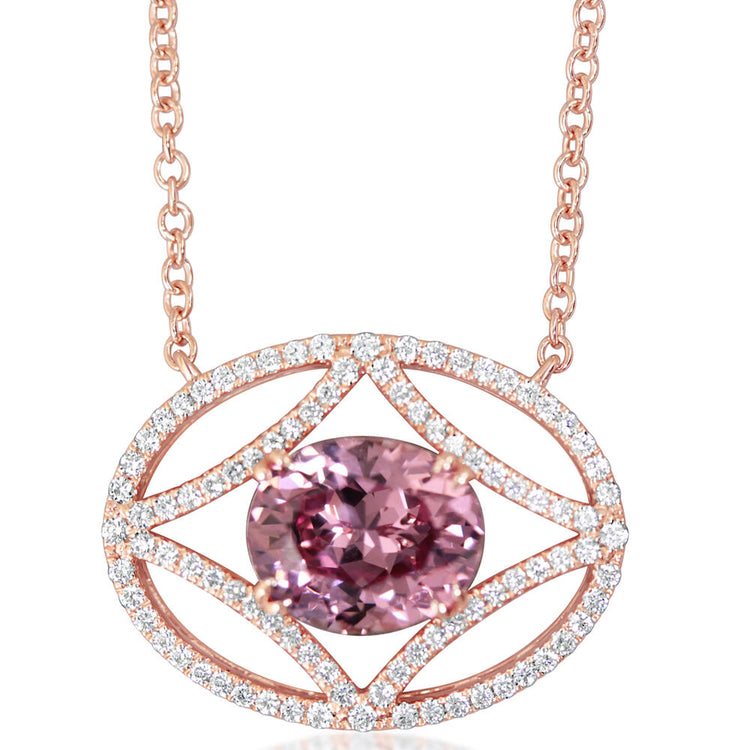 14K Rose Gold Lotus Garnet/Diamond Neckpiece