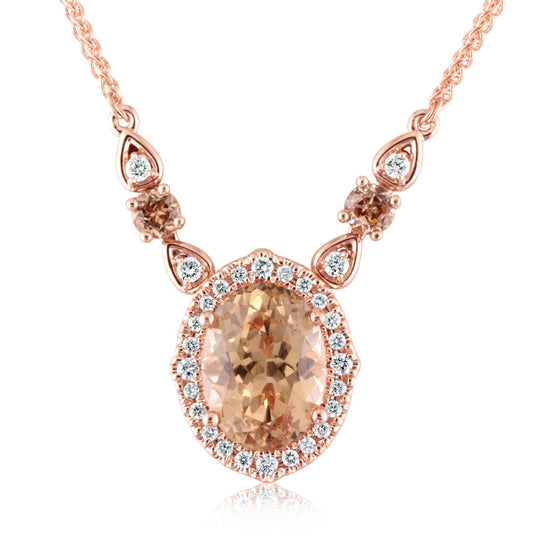 14K Rose Gold Lotus Garnet/Diamond Neckpiece