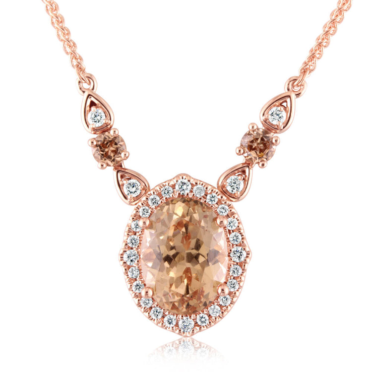 14K Rose Gold Lotus Garnet/Diamond Neckpiece