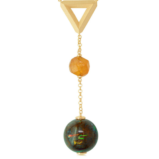 14K Yellow Gold Australian Boulder Opal/Mandarin Garnet Neckpiece