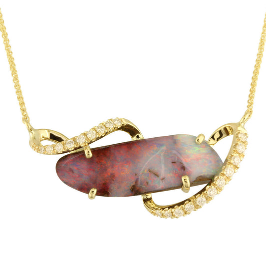 14K Yellow Gold Australian Boulder Opal/Diamond Neckpiece