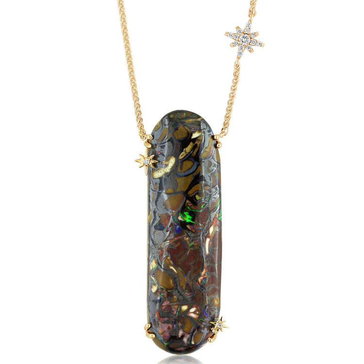 14K Yellow Gold Australian Boulder Opal/Diamond Neckpiece