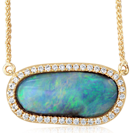 14K Yellow Gold Australian Boulder Opal/Diamond Neckpiece