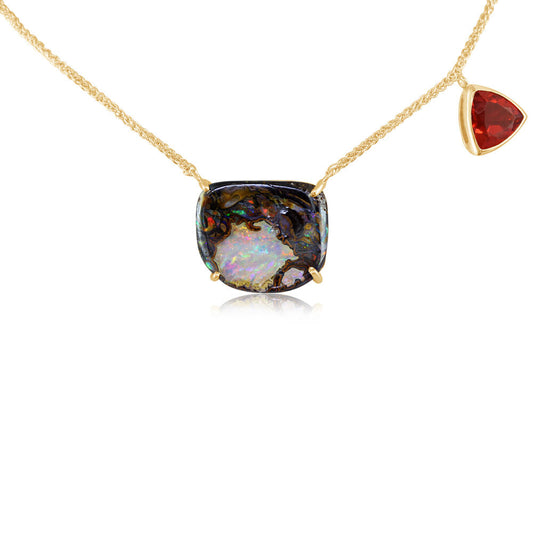 14K Yellow Gold Australian Boulder Opal/Fire Opal Charm Neckpiece