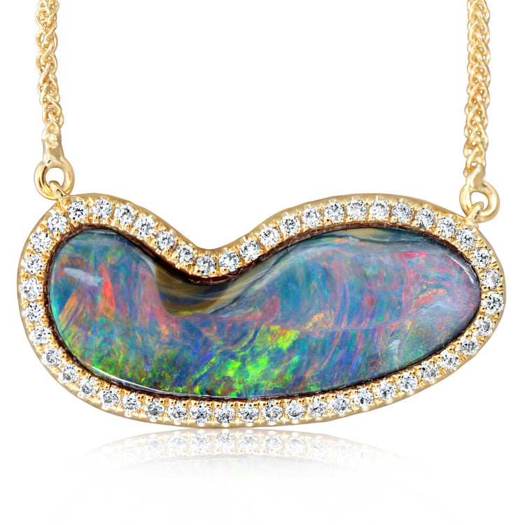 14K Yellow Gold Australian Boulder Opal/Diamond Neckpiece