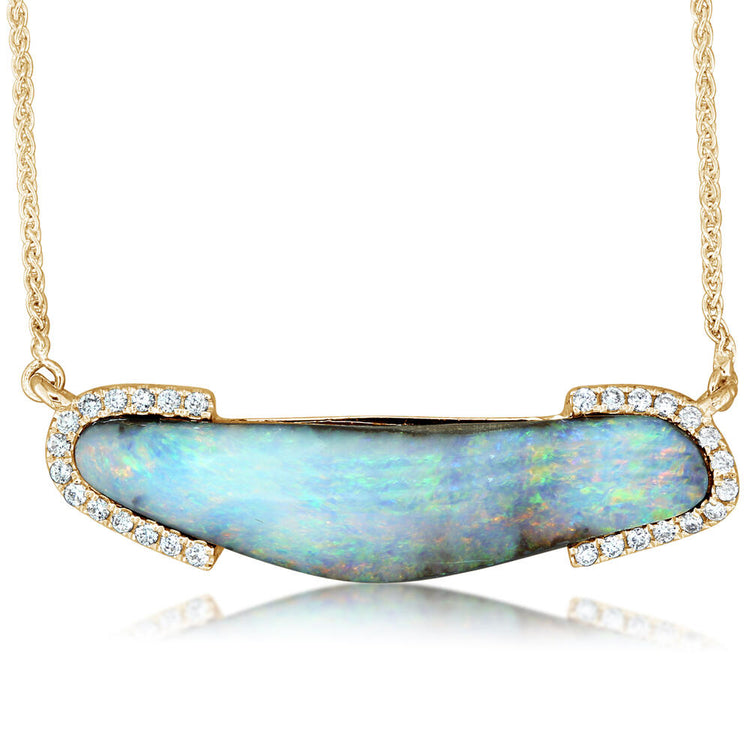 14K Yellow Gold Australian Boulder Opal/Diamond Neckpiece