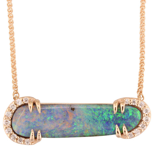 14K Rose Gold Australian Boulder Opal/Diamond Neckpiece