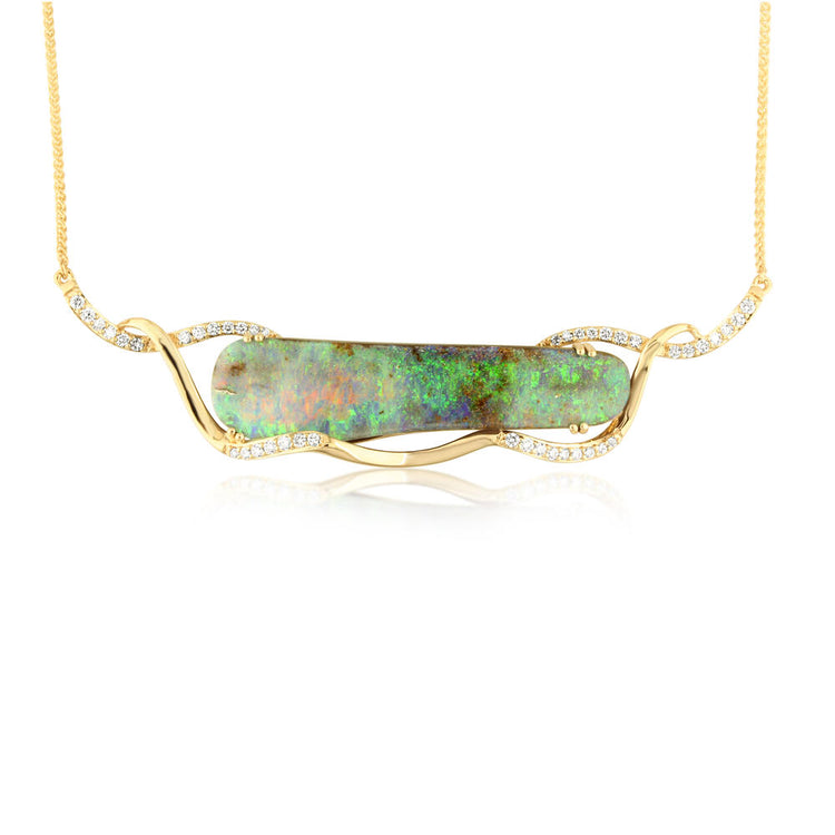 14K Yellow Gold Australian Boulder Opal/Diamond Neckpiece