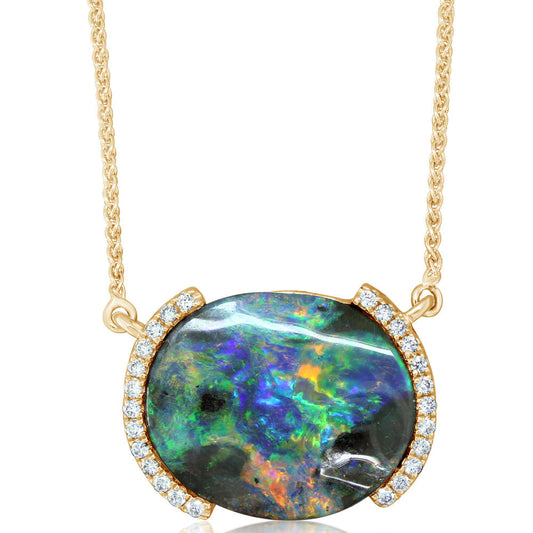 14K Yellow Gold Australian Boulder Opal/Diamond Neckpiece