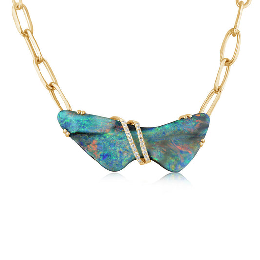 18K Yellow Gold Australian Boulder Opal/Diamond Neckpiece with 14K Yellow Gold Chain