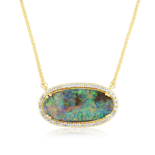 18K Yellow Gold Australian Boulder Opal/Diamond Neckpiece