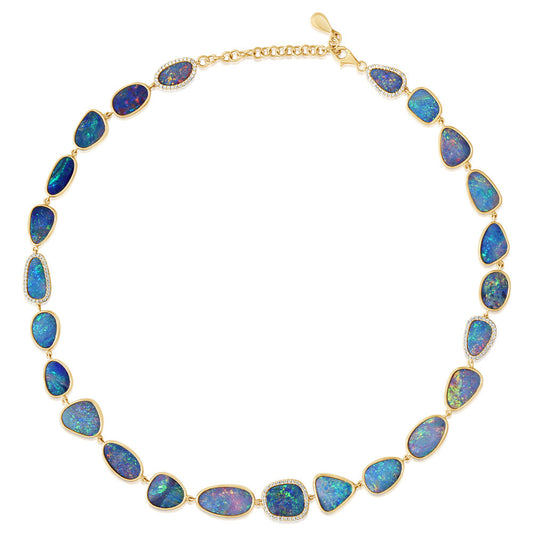 14K Yellow Gold Australian Opal Doublet/Diamond Neckpiece