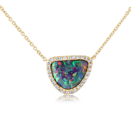 14K Yellow Gold Australian Opal Doublet/Diamond Neckpiece