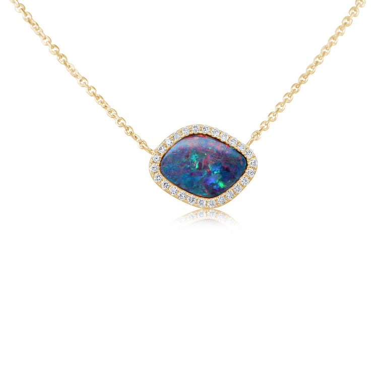 14K Yellow Gold Australian Opal Doublet/Diamond Neckpiece