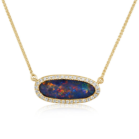 14K Yellow Gold Australian Opal Doublet/Diamond Neckpiece