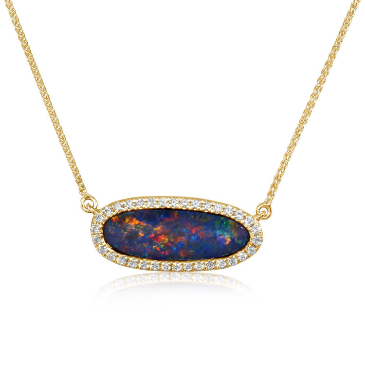 14K Yellow Gold Australian Opal Doublet/Diamond Neckpiece