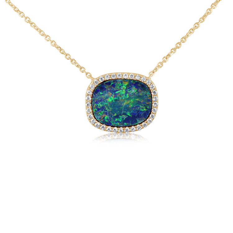 14K Yellow Gold Australian Opal Doublet/Diamond Neckpiece