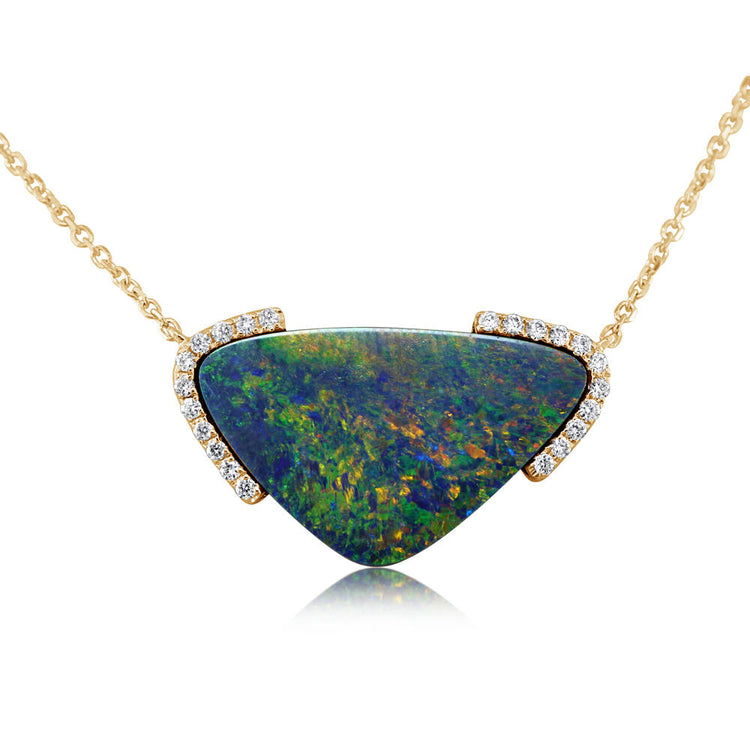 14K Yellow Gold Australian Opal Doublet/Diamond Neckpiece