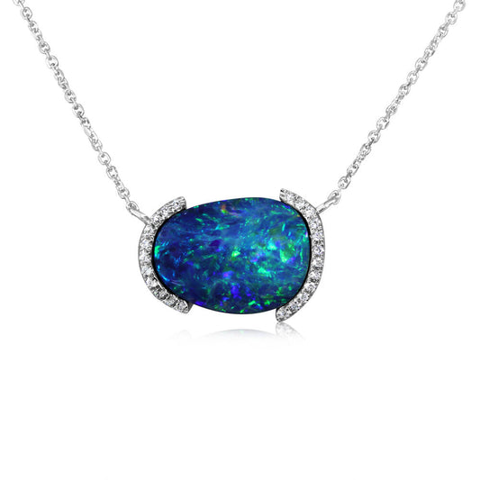 14K White Gold Australian Opal Doublet/Diamond Neckpiece