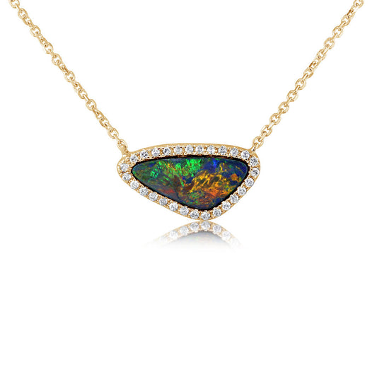 14K Yellow Gold Australian Opal Doublet/Diamond Neckpiece