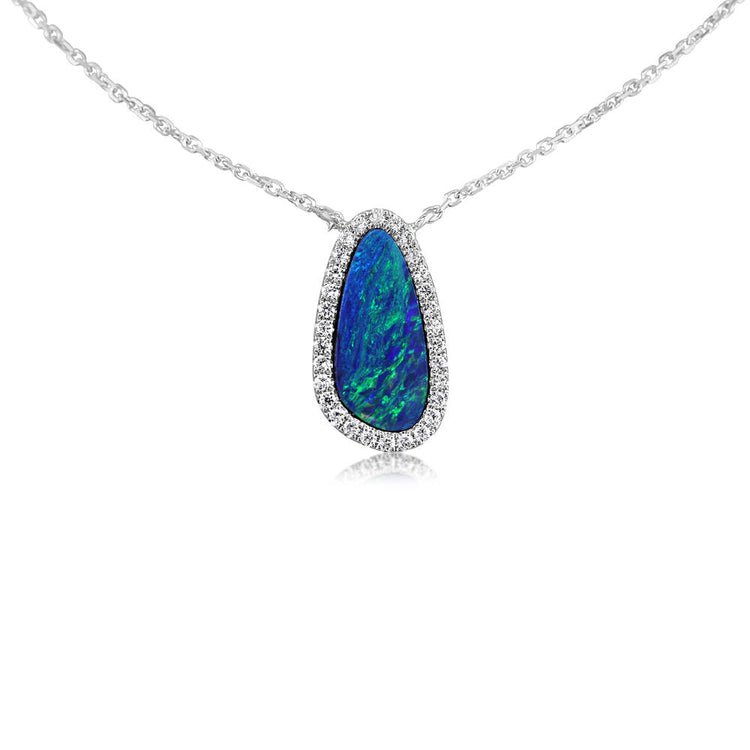 14K White Gold Australian Opal Doublet/Diamond Neckpiece