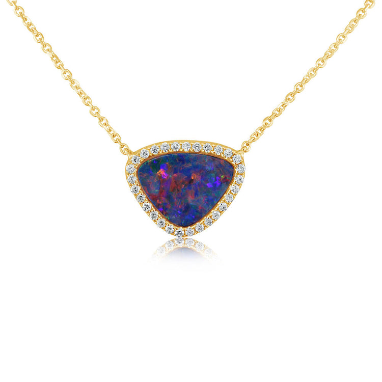 14K Yellow Gold Australian Opal Doublet/Diamond Neckpiece