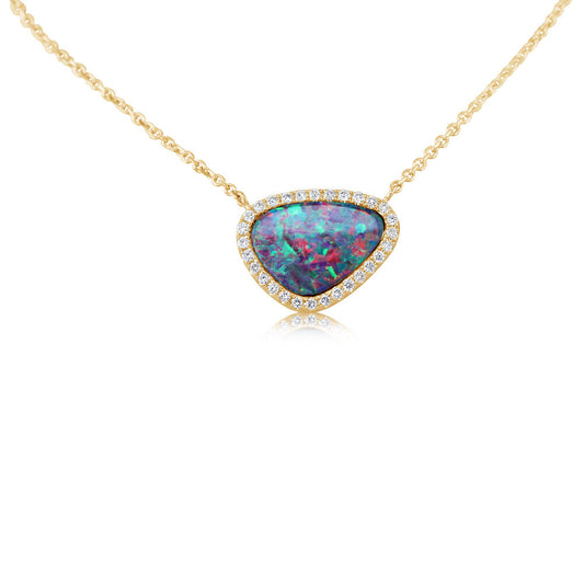 14K Yellow Gold Australian Opal Doublet/Diamond Neckpiece