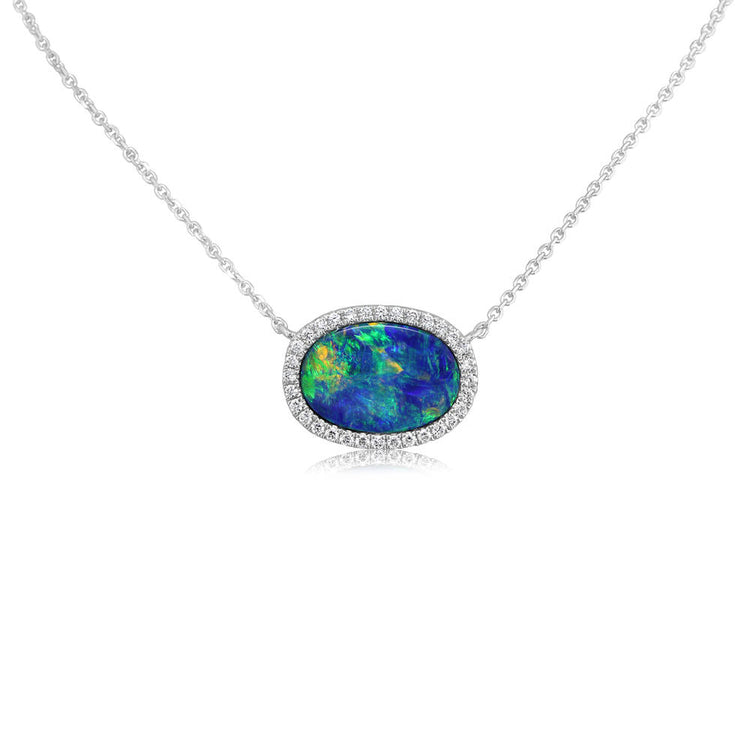 14K White Gold Australian Opal Doublet/Diamond Neckpiece