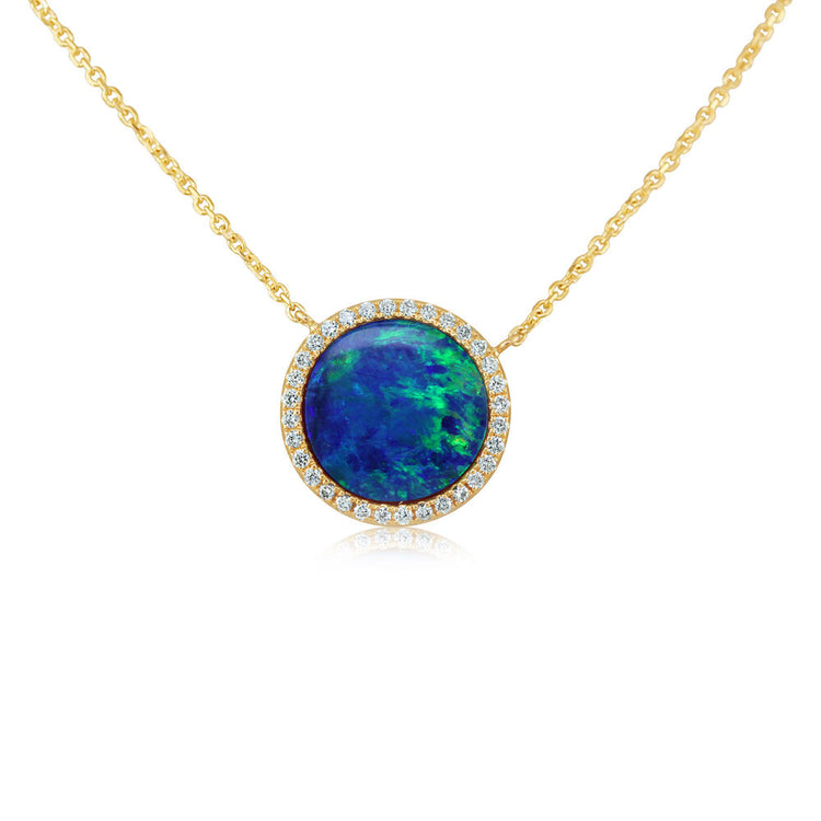 14K Yellow Gold Australian Opal Doublet/Diamond Neckpiece