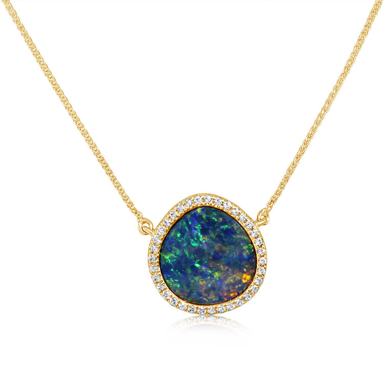 14K Yellow Gold Australian Opal Doublet/Diamond Neckpiece