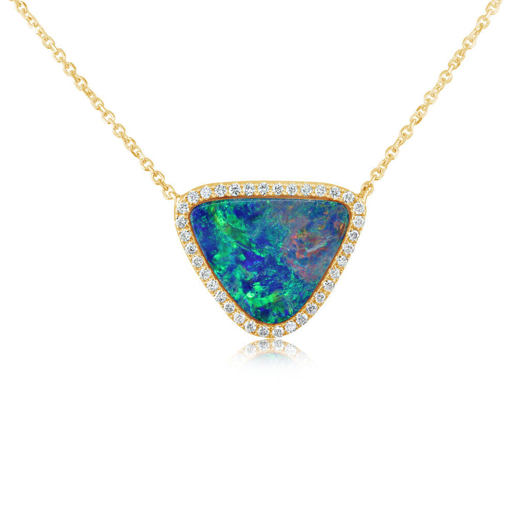 14K Yellow Gold Australian Opal Doublet/Diamond Neckpiece