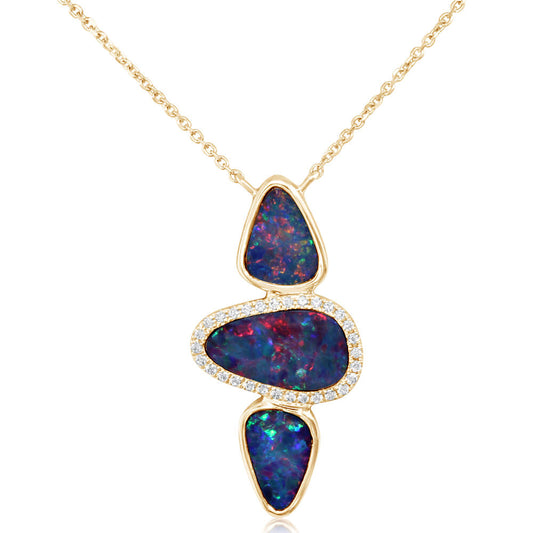 14K Yellow Gold Australian Opal Doublet /Diamond Neckpiece