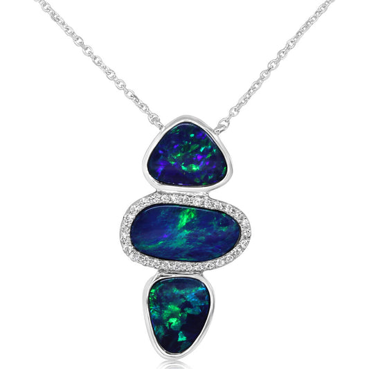 14K White Gold Australian Opal Doublet /Diamond Neckpiece